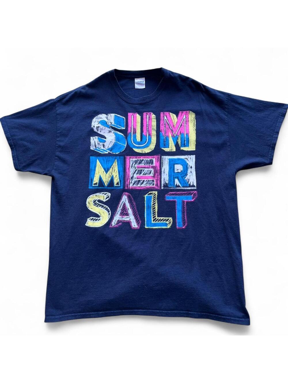 Y2K Summer Salt Multi-Colored Spell-Out Graphic Gildan T-Shirt